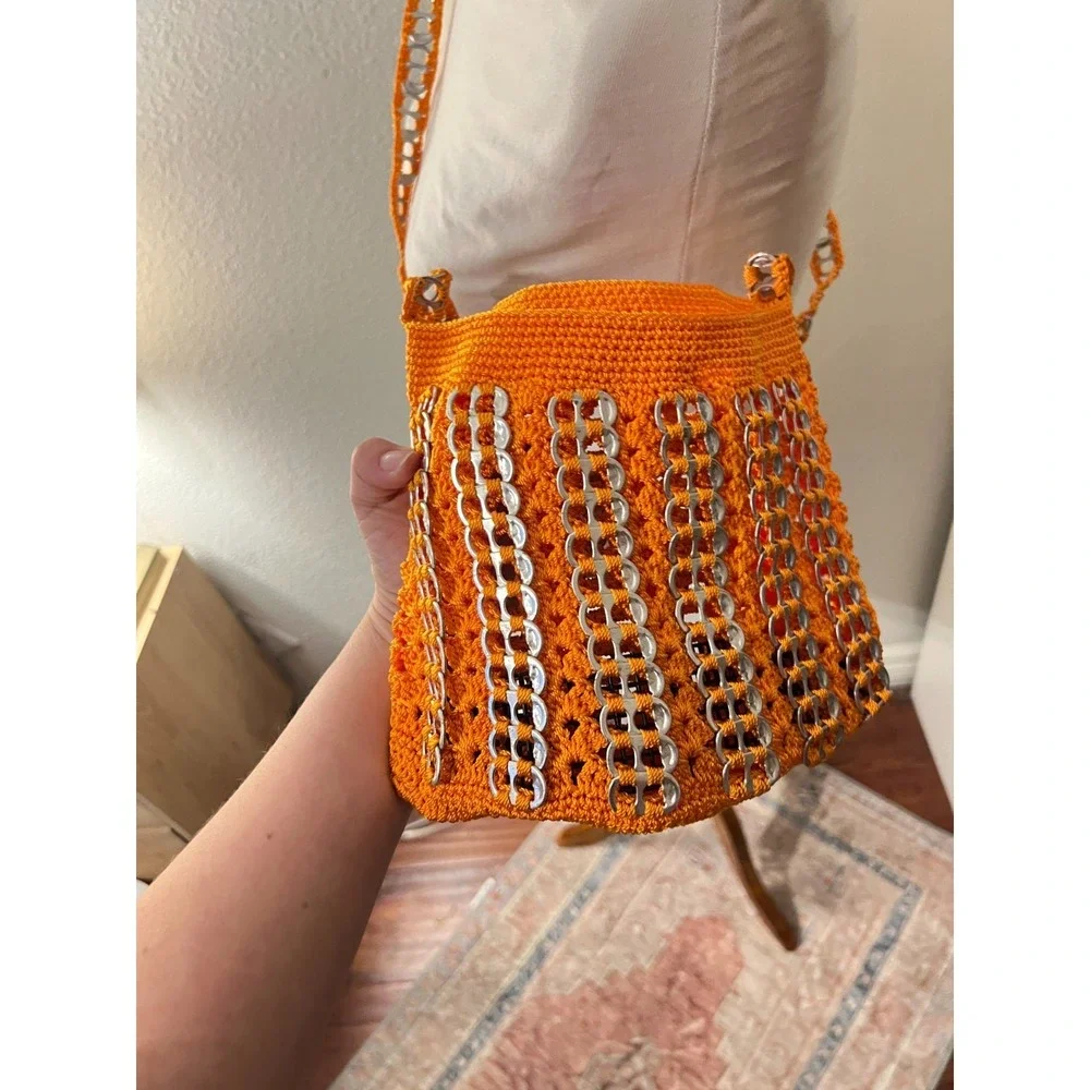 Hangmade Orange Soda Can Pull Tab Crocheted Crossbody Purse Y2K Upcycled Recycle